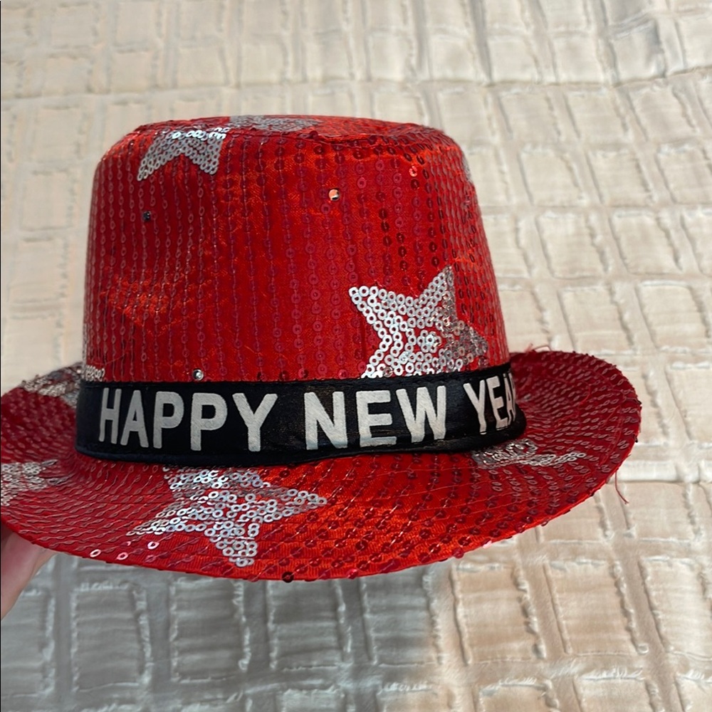 Red Sequin Happy New Year Hat